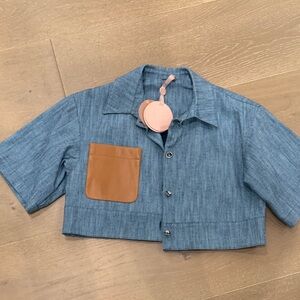 Alexis Women’s Blue Denim Jacket with Brown Pocket